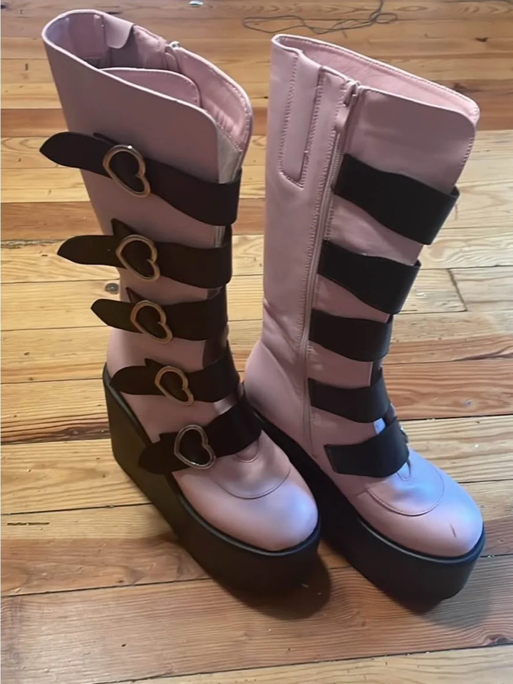 Women’s Pink Knee-High Buckle Boots